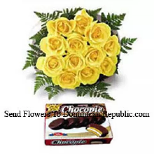 Bunch Of 12 Yellow Roses And A Box Of Chocolate